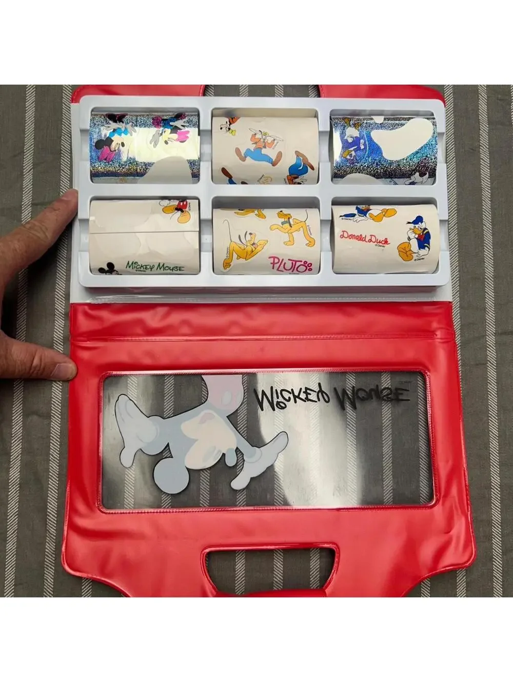 Disney Mickey Mouse sticker set housed in a red carrying case